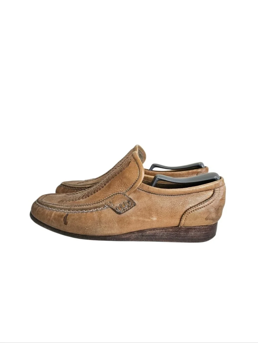 1970s vintage Men Woven Leather Platform Loafers 9.5